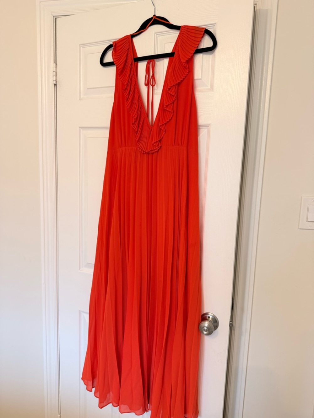 Zara Orange Ruffle Deep-V Maxi Dress